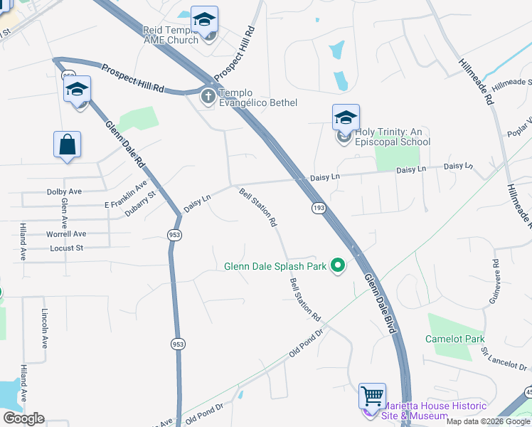 map of restaurants, bars, coffee shops, grocery stores, and more near in Glenn Dale
