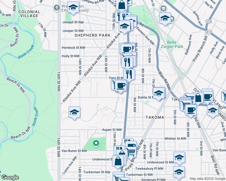 map of restaurants, bars, coffee shops, grocery stores, and more near 101 Independence Avenue Southeast in Washington