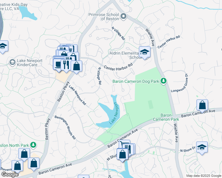 map of restaurants, bars, coffee shops, grocery stores, and more near 11517 Hemingway Drive in Reston