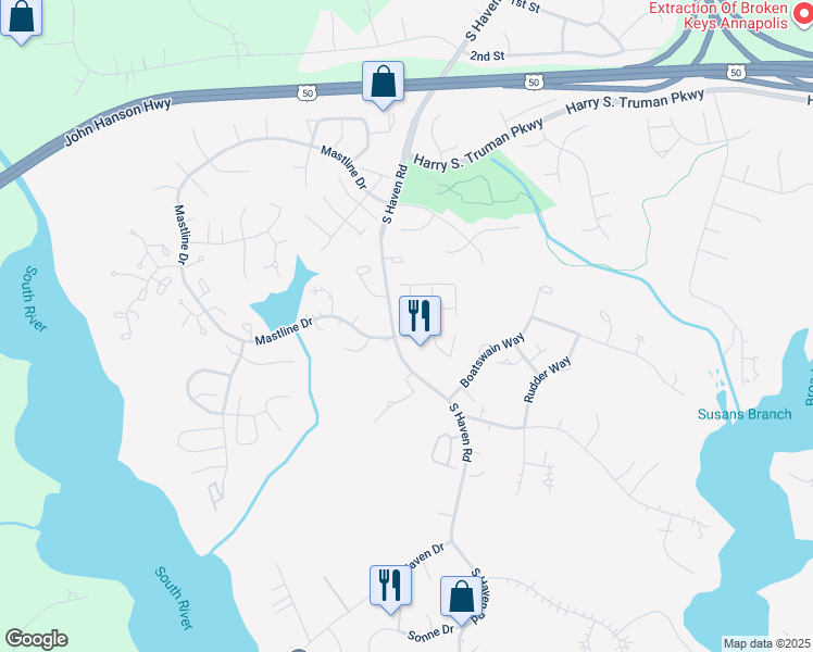 map of restaurants, bars, coffee shops, grocery stores, and more near 2600 Compass Drive in Annapolis
