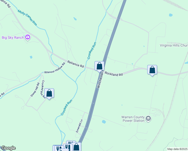 map of restaurants, bars, coffee shops, grocery stores, and more near Garland Drive in Front Royal