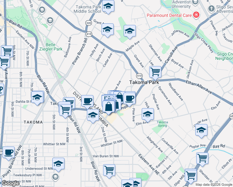 map of restaurants, bars, coffee shops, grocery stores, and more near 101 Independence Avenue Southeast in Washington
