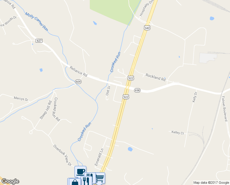 map of restaurants, bars, coffee shops, grocery stores, and more near Garland Drive in Front Royal
