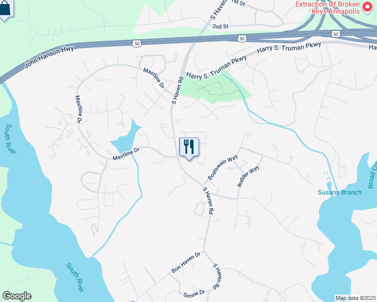 map of restaurants, bars, coffee shops, grocery stores, and more near 2601 Compass Drive in Annapolis