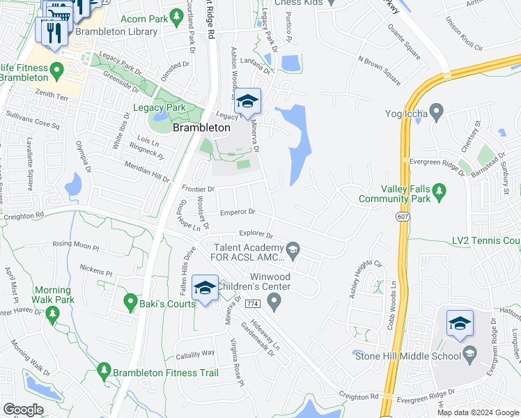 map of restaurants, bars, coffee shops, grocery stores, and more near 42680 Emperor Drive in Ashburn