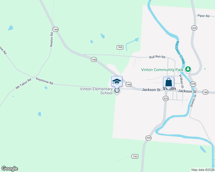 map of restaurants, bars, coffee shops, grocery stores, and more near 212 Keystone Road in Vinton