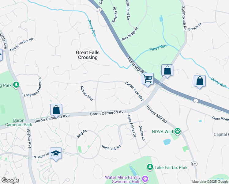 map of restaurants, bars, coffee shops, grocery stores, and more near 1310 Murray Downs Way in Reston