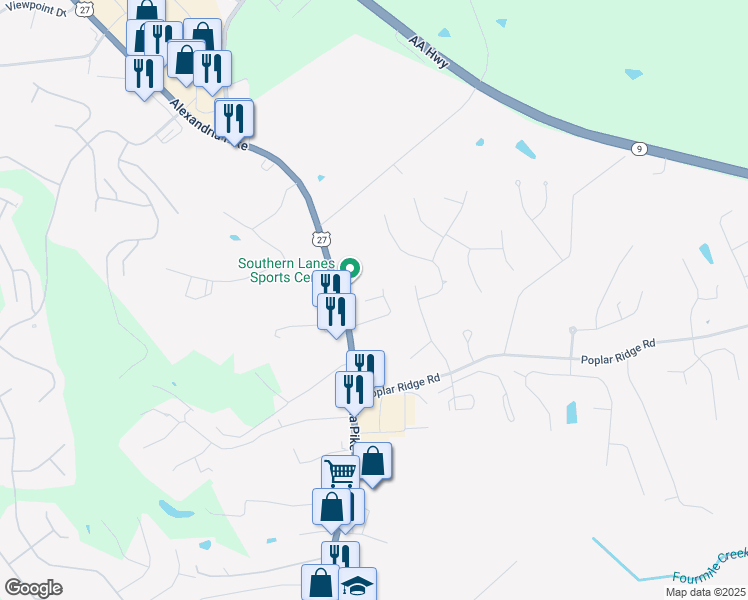 map of restaurants, bars, coffee shops, grocery stores, and more near 98 Helen Drive in Alexandria