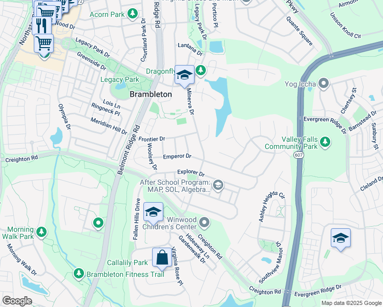 map of restaurants, bars, coffee shops, grocery stores, and more near 23128 Stockham Way in Ashburn