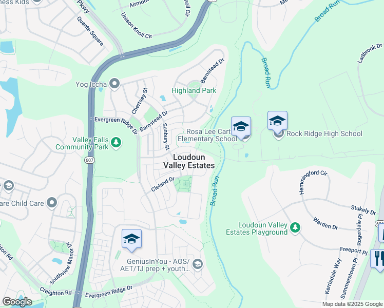 map of restaurants, bars, coffee shops, grocery stores, and more near 23141 Hanworth Street in Ashburn