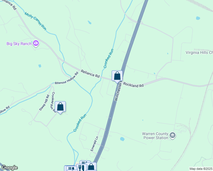 map of restaurants, bars, coffee shops, grocery stores, and more near 127 Garland Drive in Front Royal