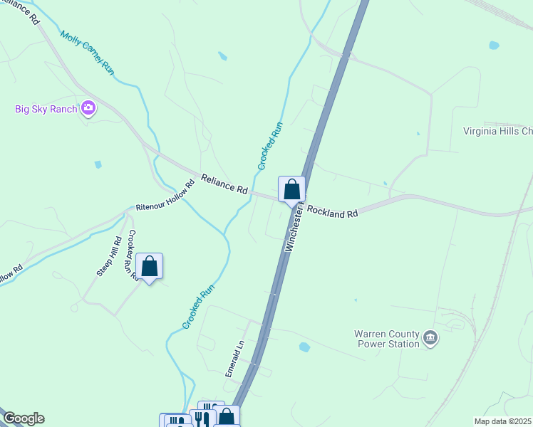 map of restaurants, bars, coffee shops, grocery stores, and more near 127 Garland Drive in Front Royal