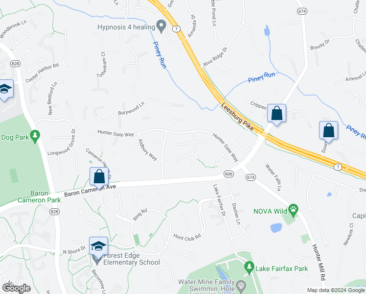 map of restaurants, bars, coffee shops, grocery stores, and more near 10859 Grovehampton Court in Reston