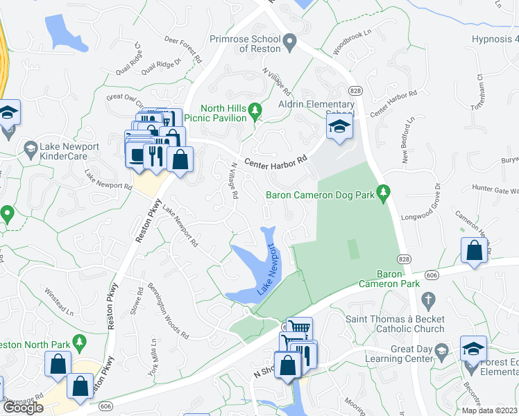 map of restaurants, bars, coffee shops, grocery stores, and more near 11529 Hemingway Drive in Reston