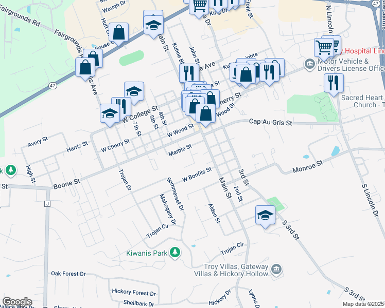 map of restaurants, bars, coffee shops, grocery stores, and more near 201 Marble Street in Troy