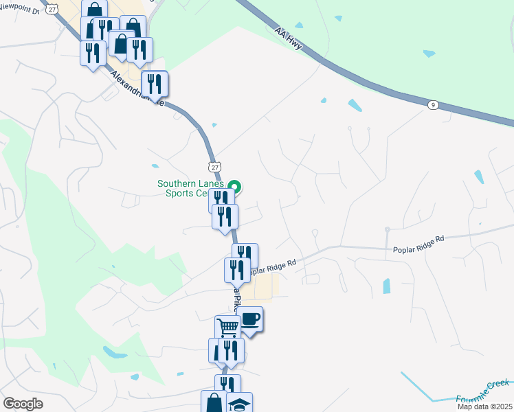 map of restaurants, bars, coffee shops, grocery stores, and more near 98 Helen Drive in Alexandria