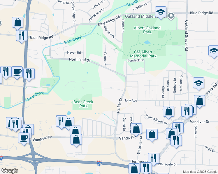 map of restaurants, bars, coffee shops, grocery stores, and more near 1615 Kittyhawk Drive in Columbia