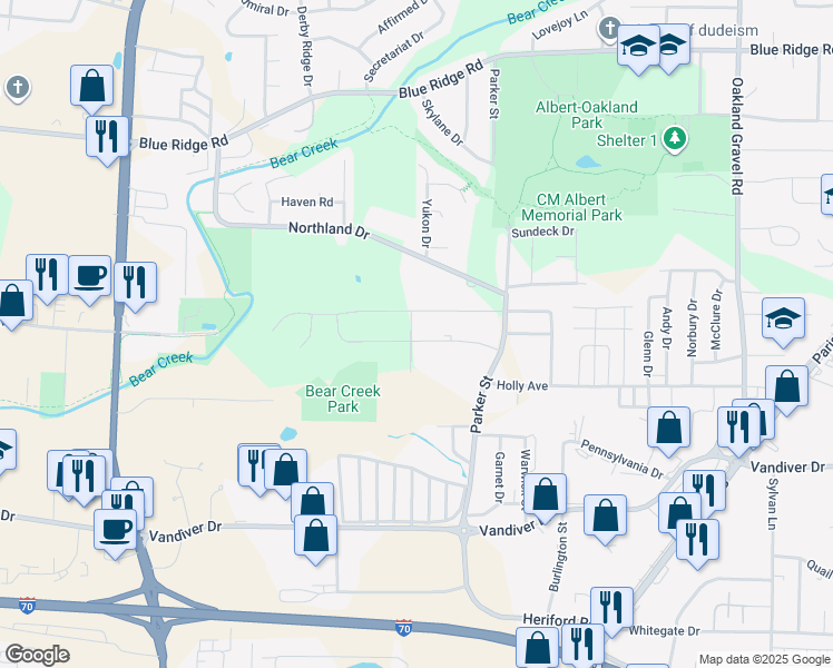 map of restaurants, bars, coffee shops, grocery stores, and more near 1601 Kittyhawk Drive in Columbia