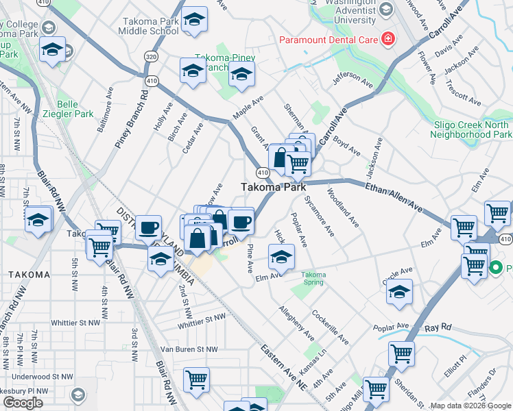 map of restaurants, bars, coffee shops, grocery stores, and more near 101 Independence Avenue Southeast in Washington