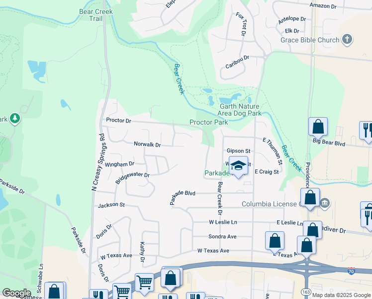 map of restaurants, bars, coffee shops, grocery stores, and more near 602 Norwalk Drive in Columbia