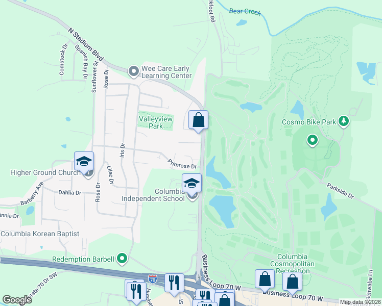 map of restaurants, bars, coffee shops, grocery stores, and more near 2100-2174 Cottle Drive in Columbia