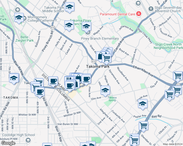 map of restaurants, bars, coffee shops, grocery stores, and more near 101 Independence Avenue Southeast in Washington