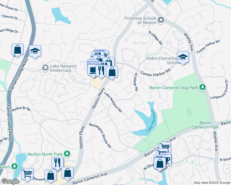 map of restaurants, bars, coffee shops, grocery stores, and more near 11616 Chapel Cross Way in Reston
