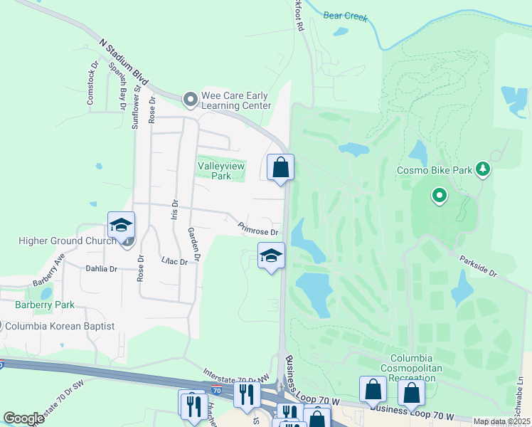 map of restaurants, bars, coffee shops, grocery stores, and more near 2100-2174 Cottle Drive in Columbia