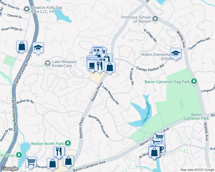 map of restaurants, bars, coffee shops, grocery stores, and more near 11625 Chapel Cross Way in Reston