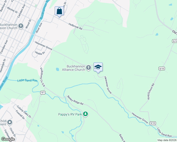 map of restaurants, bars, coffee shops, grocery stores, and more near 438 Phillips Dairy Road in Buckhannon