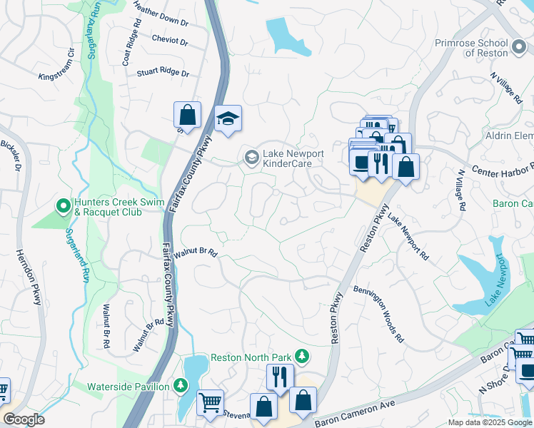 map of restaurants, bars, coffee shops, grocery stores, and more near 1503 Autumn Ridge Circle in Reston