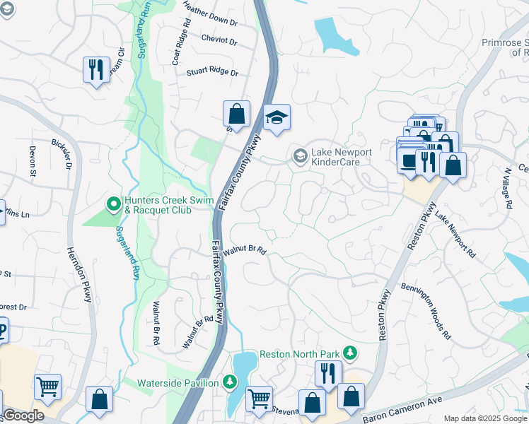 map of restaurants, bars, coffee shops, grocery stores, and more near 1564 Poplar Grove Drive in Reston