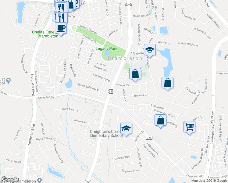 map of restaurants, bars, coffee shops, grocery stores, and more near 42571 Good Hope Lane in Ashburn