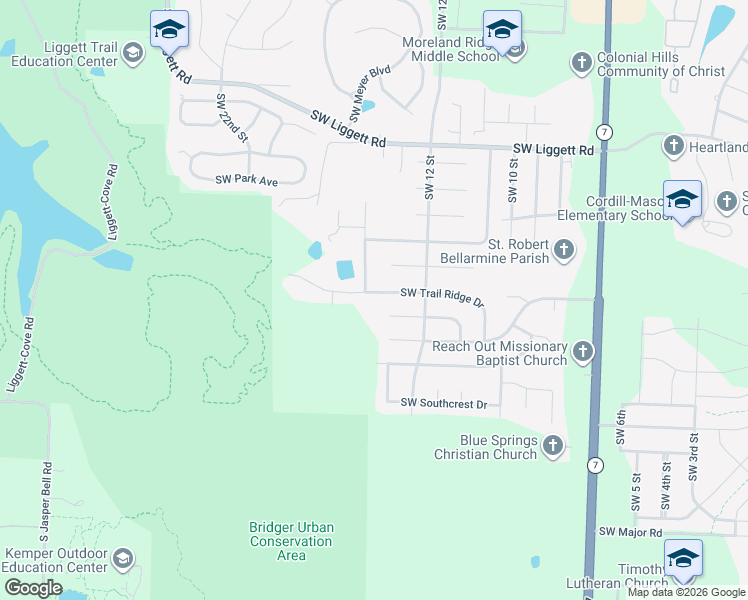 map of restaurants, bars, coffee shops, grocery stores, and more near 4309 Southwest 14 Street in Blue Springs
