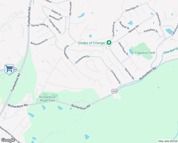 map of restaurants, bars, coffee shops, grocery stores, and more near 4036 Woodchase Drive in Erlanger