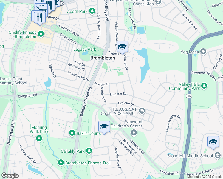 map of restaurants, bars, coffee shops, grocery stores, and more near 23128 Ingersoll Way in Ashburn