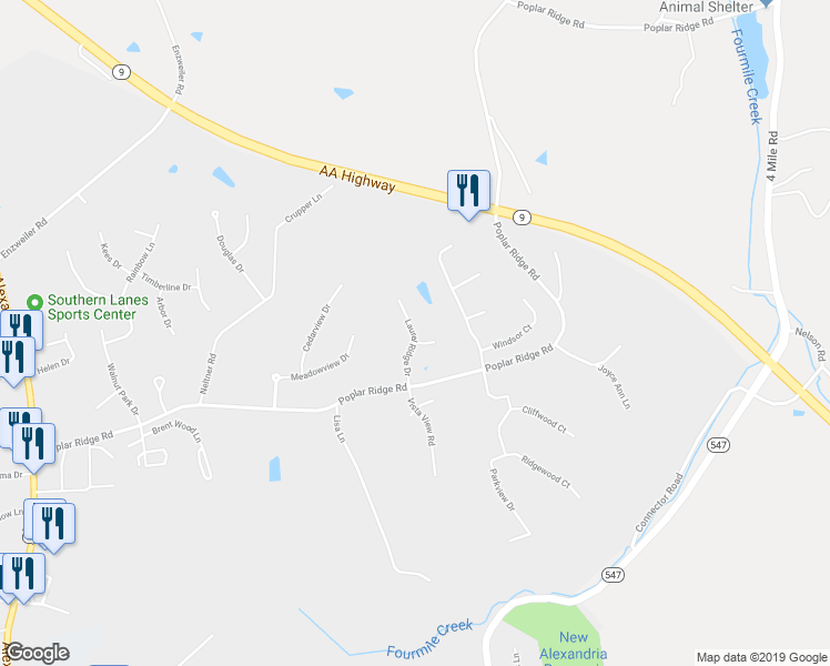 map of restaurants, bars, coffee shops, grocery stores, and more near 98 Laurel Ridge Drive in Alexandria