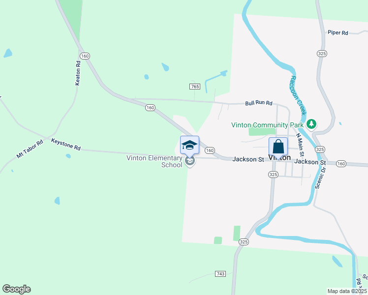 map of restaurants, bars, coffee shops, grocery stores, and more near 158 Keystone Road in Vinton