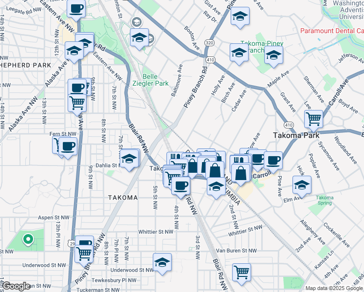 map of restaurants, bars, coffee shops, grocery stores, and more near 101 Independence Avenue Southeast in Washington