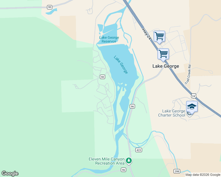 map of restaurants, bars, coffee shops, grocery stores, and more near 44 Locomotive Trail in Lake George