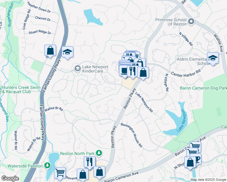 map of restaurants, bars, coffee shops, grocery stores, and more near 11719 Arbor Glen Way in Reston