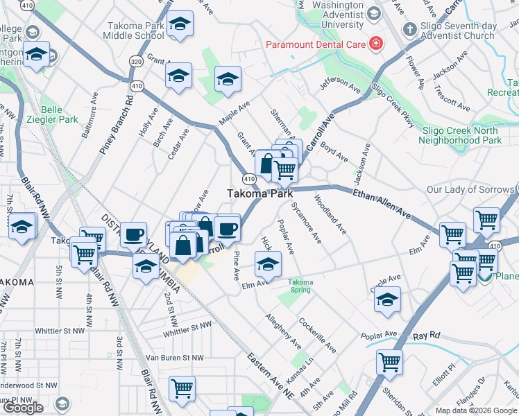 map of restaurants, bars, coffee shops, grocery stores, and more near 101 Independence Avenue Southeast in Washington