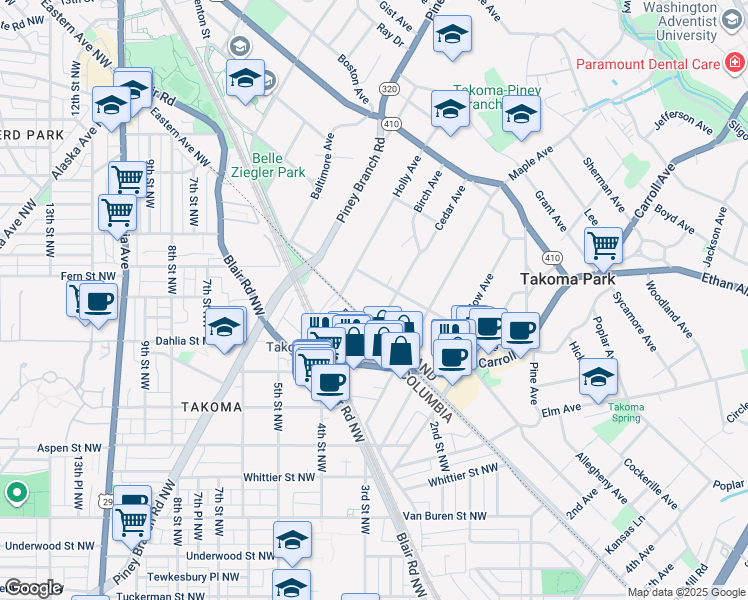 map of restaurants, bars, coffee shops, grocery stores, and more near 101 Independence Avenue Southeast in Washington