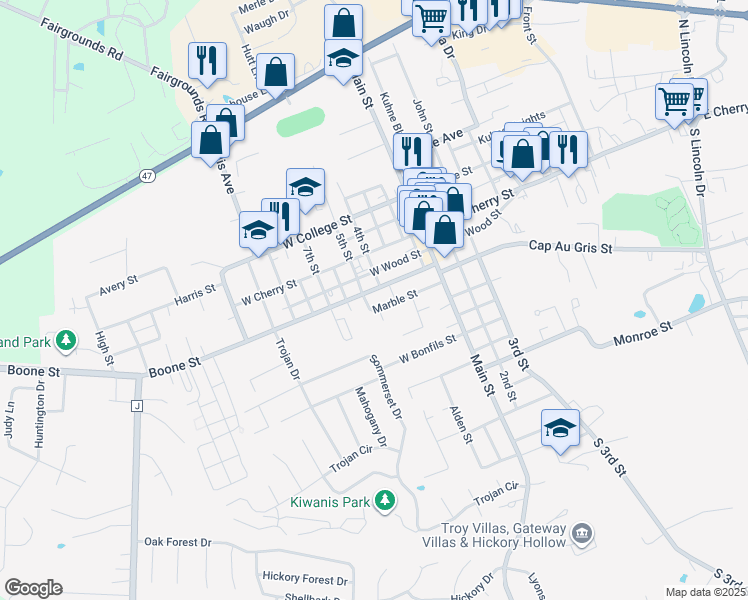 map of restaurants, bars, coffee shops, grocery stores, and more near 511 Boone Street in Troy