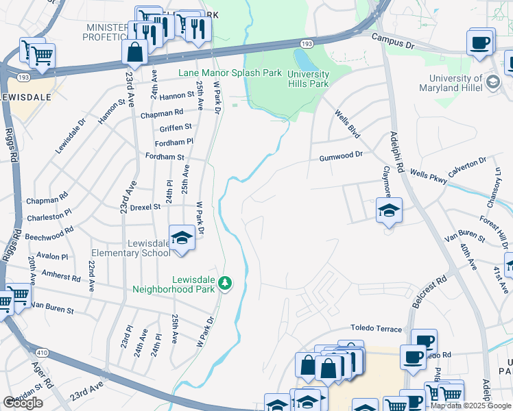map of restaurants, bars, coffee shops, grocery stores, and more near 3105 Rosemary Lane in Hyattsville