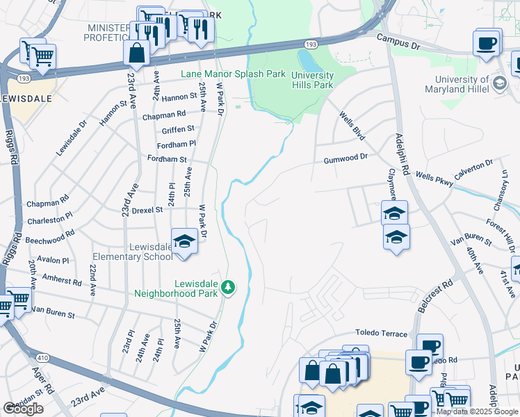 map of restaurants, bars, coffee shops, grocery stores, and more near 3105 Rosemary Lane in Hyattsville