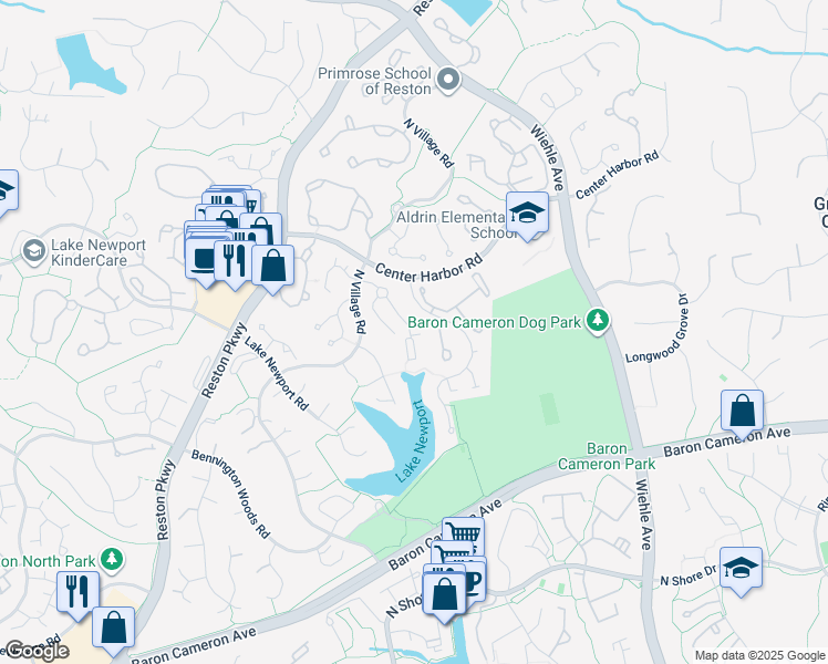map of restaurants, bars, coffee shops, grocery stores, and more near 11538 Hemingway Drive in Reston