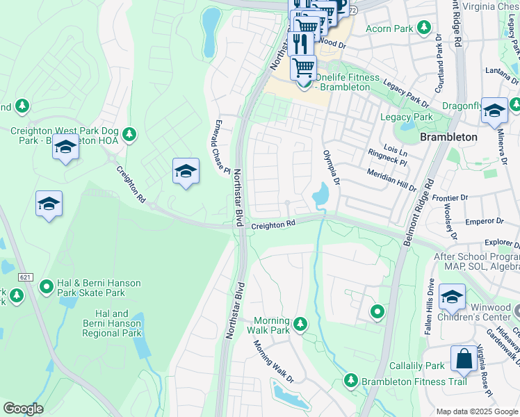 map of restaurants, bars, coffee shops, grocery stores, and more near 42285 Porter Ridge Terrace in Brambleton