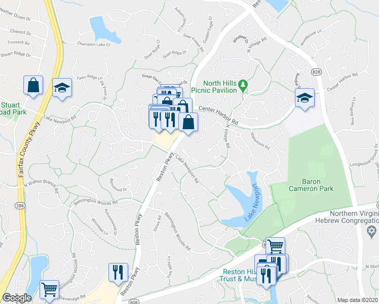 map of restaurants, bars, coffee shops, grocery stores, and more near 11622 Chapel Cross Way in Reston