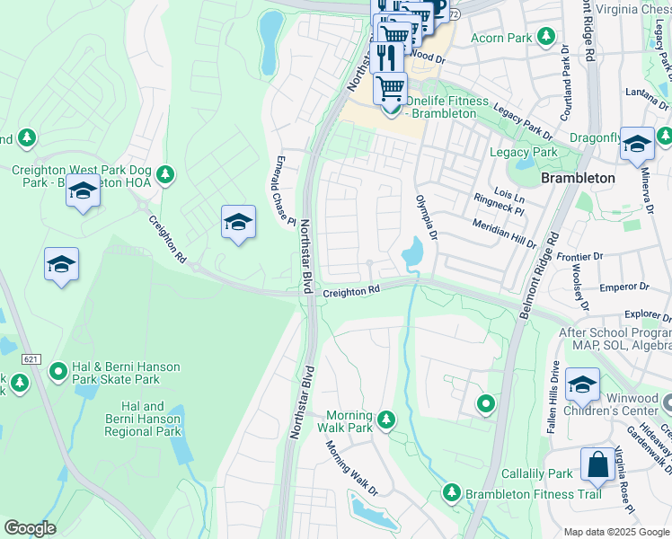 map of restaurants, bars, coffee shops, grocery stores, and more near 42285 Porter Ridge Terrace in Brambleton